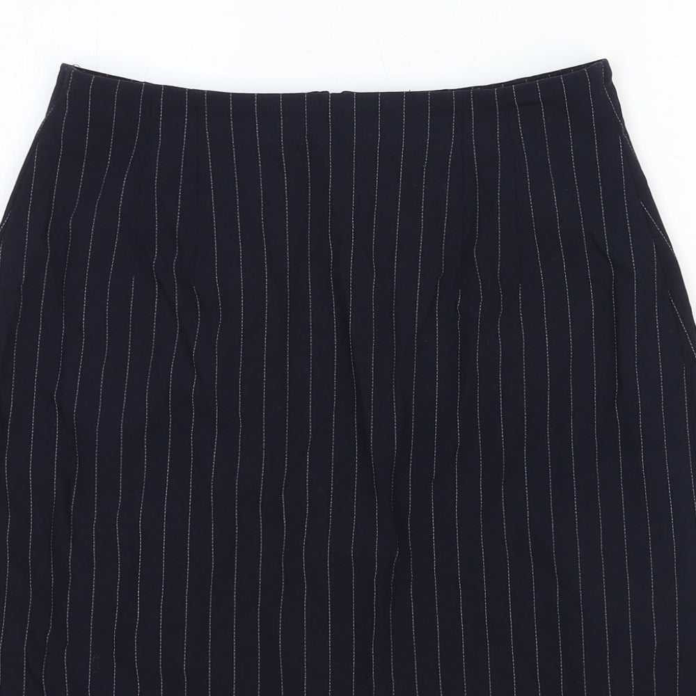 Marks and Spencer Womens Blue Striped Cotton Straight & Pencil Skirt Size 12 Zip