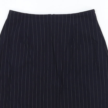 Marks and Spencer Womens Blue Striped Cotton Straight & Pencil Skirt Size 12 Zip