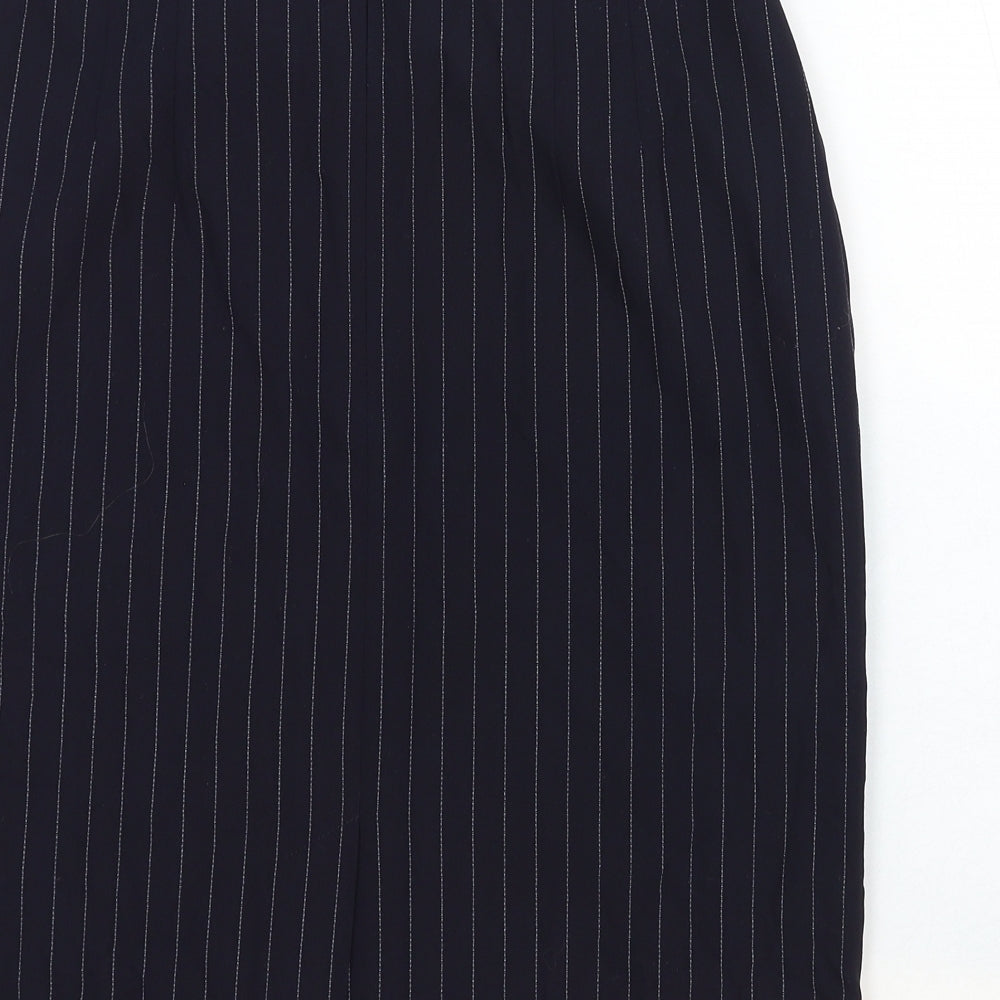 Marks and Spencer Womens Blue Striped Cotton Straight & Pencil Skirt Size 12 Zip