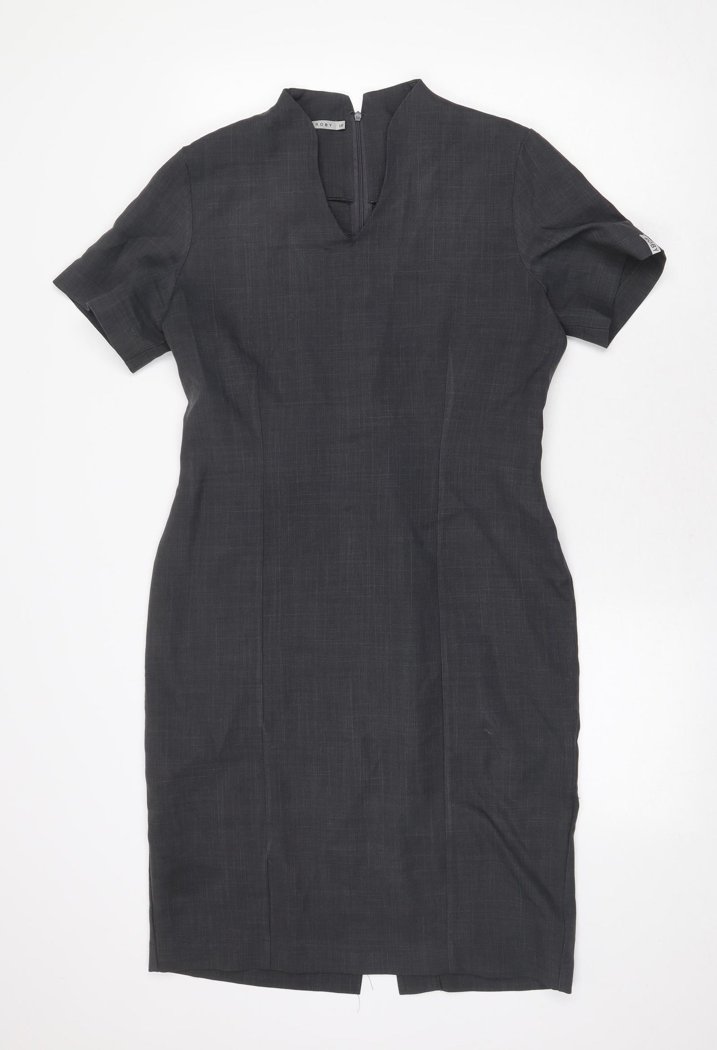 Florenceroby Womens Grey Polyester Pencil Dress Size 10 V-Neck Zip