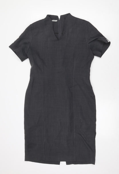 Florenceroby Womens Grey Polyester Pencil Dress Size 10 V-Neck Zip