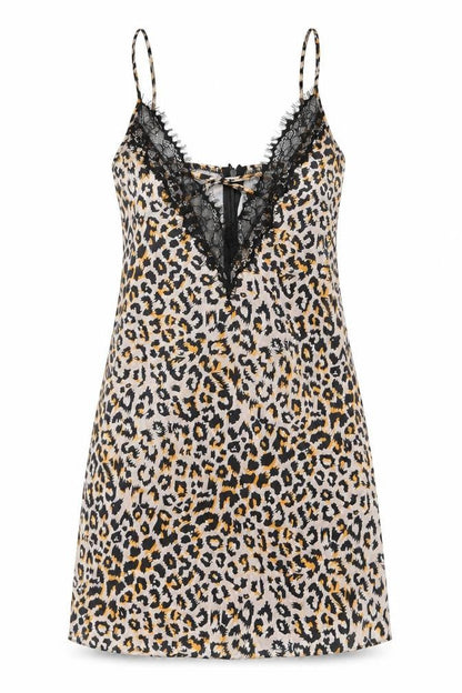 Preworn Womens Multicoloured Animal Print Polyester Slip Dress Size M V-Neck Zip - Lace Trim