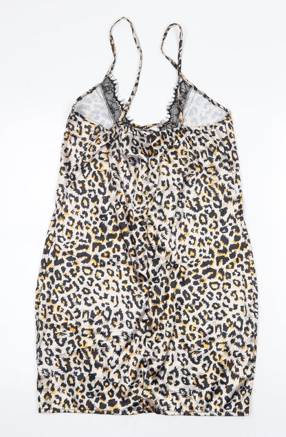 Preworn Womens Multicoloured Animal Print Polyester Slip Dress Size M V-Neck Zip - Lace Trim
