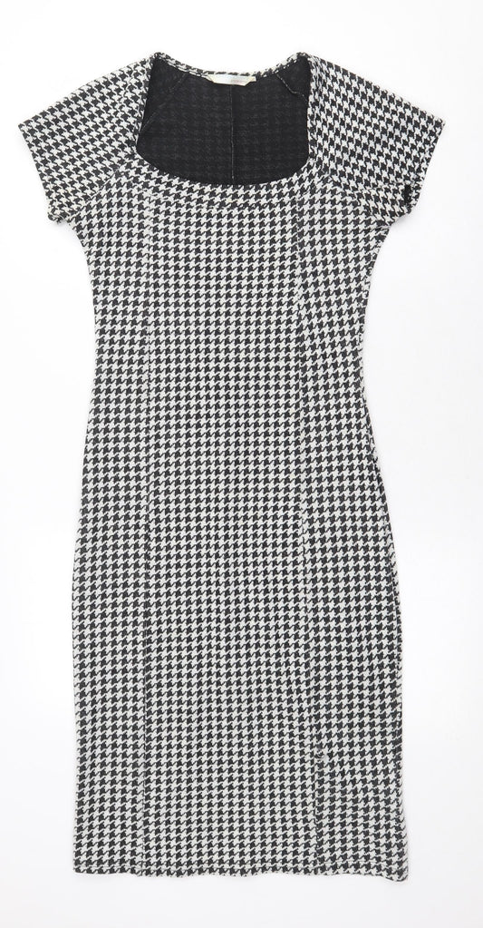 AMARANTO Womens White Geometric Acrylic Pencil Dress Size 10 Square Neck Pullover