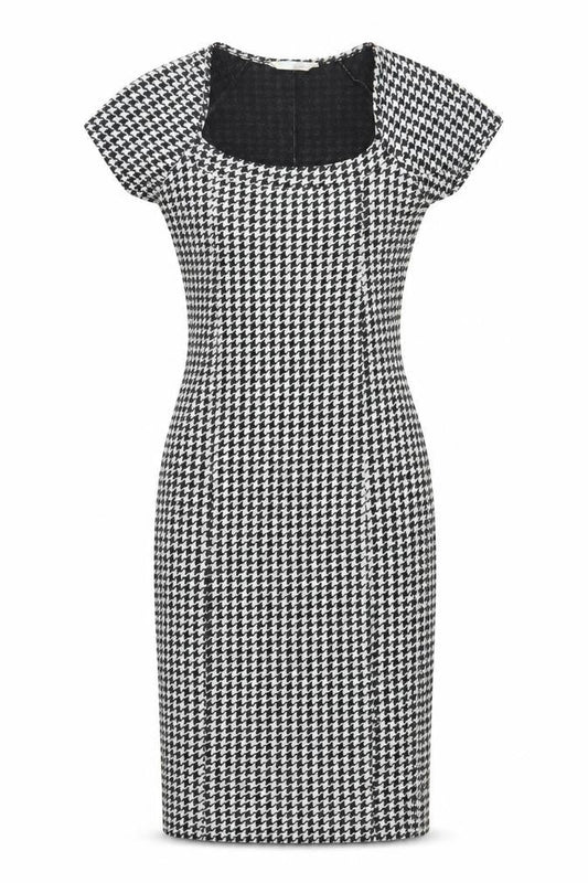 AMARANTO Womens White Geometric Acrylic Pencil Dress Size 10 Square Neck Pullover