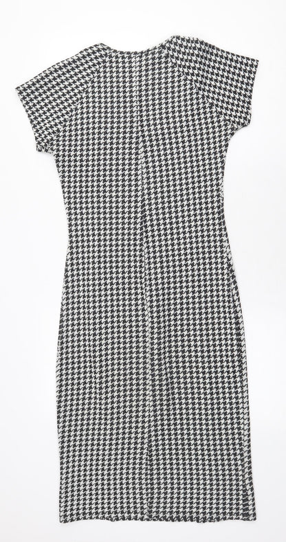 AMARANTO Womens White Geometric Acrylic Pencil Dress Size 10 Square Neck Pullover