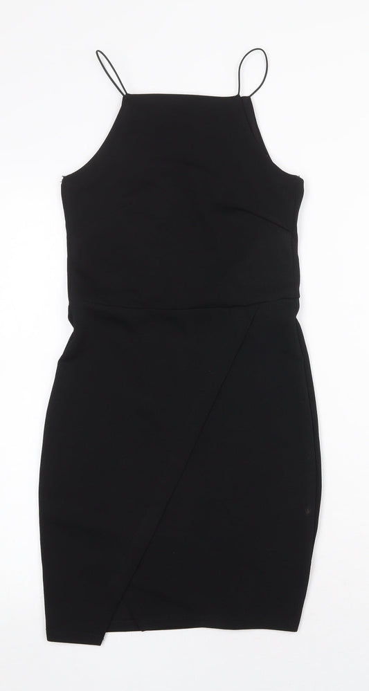 Miss Selfridge Womens Black Polyester Mini Size 8 Square Neck Pullover