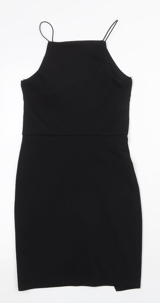 Miss Selfridge Womens Black Polyester Mini Size 8 Square Neck Pullover