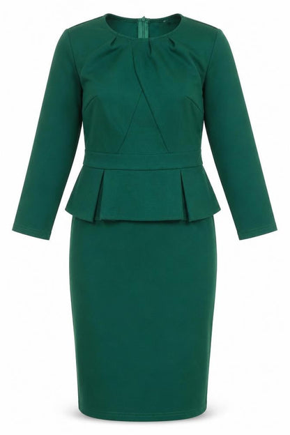 Preworn Womens Green Cotton Sheath Size XS Round Neck Zip - Peplum