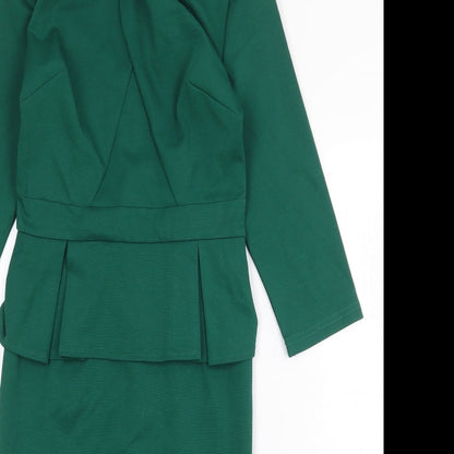 Preworn Womens Green Cotton Sheath Size XS Round Neck Zip - Peplum