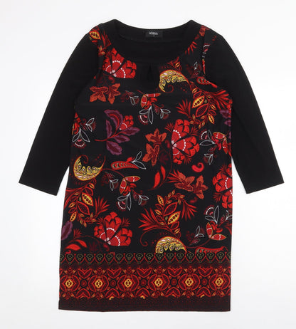 Klass Womens Black Geometric Polyester Shift Size M Boat Neck Pullover