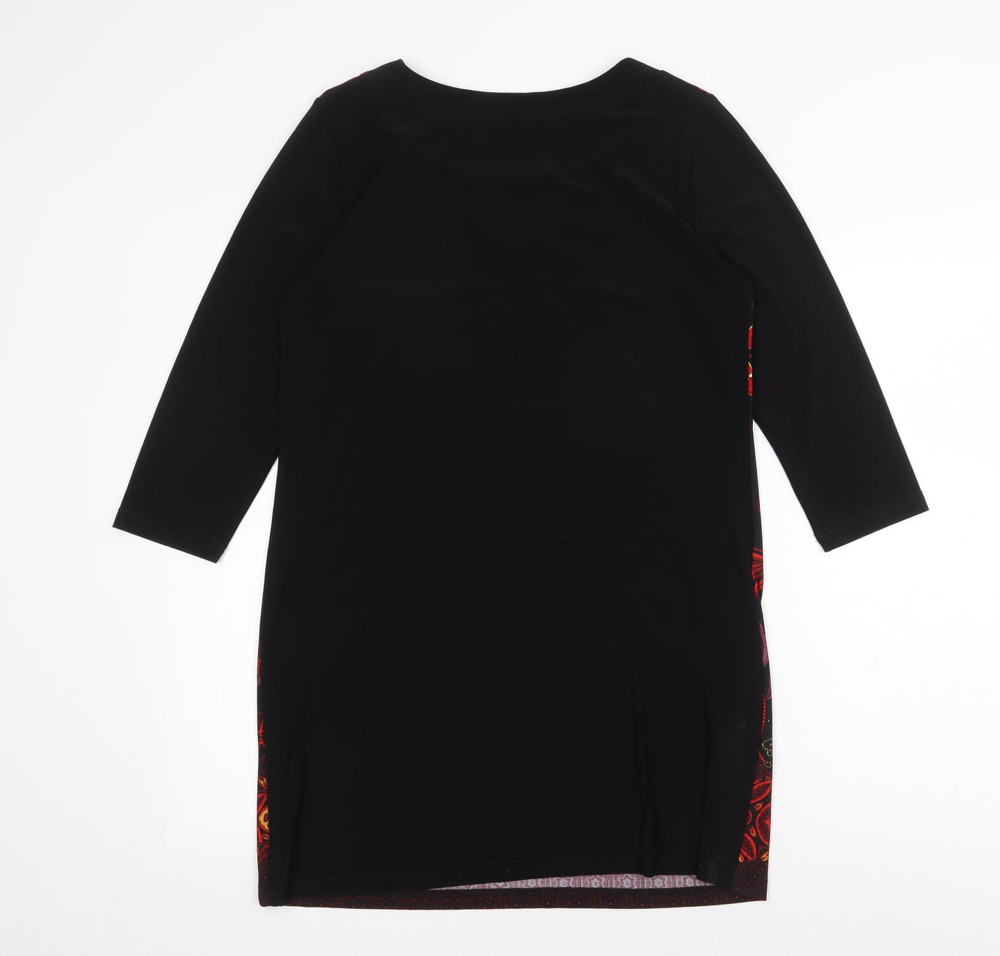 Klass Womens Black Geometric Polyester Shift Size M Boat Neck Pullover