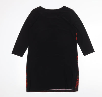 Klass Womens Black Geometric Polyester Shift Size M Boat Neck Pullover