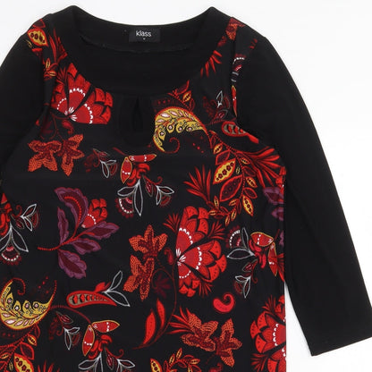 Klass Womens Black Geometric Polyester Shift Size M Boat Neck Pullover