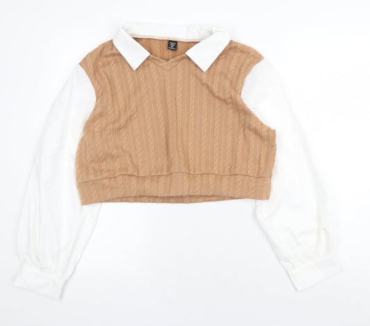 SheIn Womens Brown Polyester Basic Blouse Size XL Collared - Shirt Insert