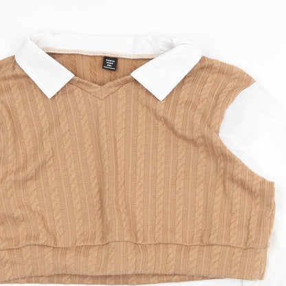 SheIn Womens Brown Polyester Basic Blouse Size XL Collared - Shirt Insert