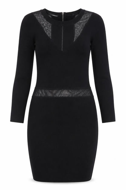 ASOS Womens Black Nylon Bodycon Size 10 Boat Neck Zip - Mesh Panels