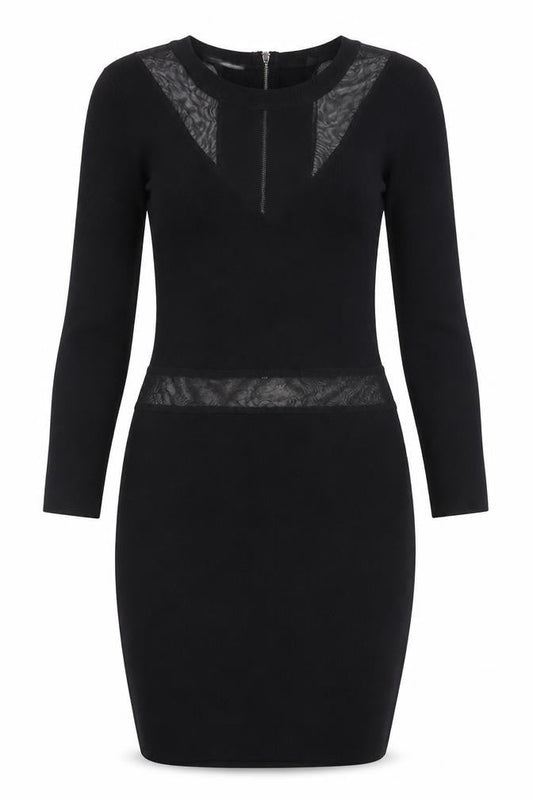 ASOS Womens Black Nylon Bodycon Size 10 Boat Neck Zip - Mesh Panels