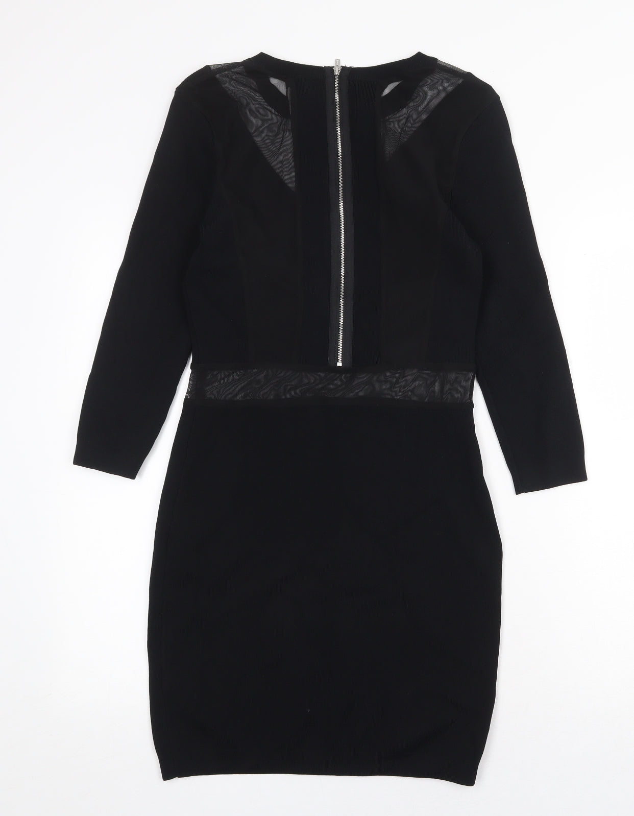 ASOS Womens Black Nylon Bodycon Size 10 Boat Neck Zip - Mesh Panels