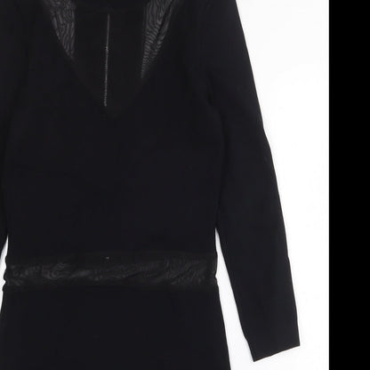ASOS Womens Black Nylon Bodycon Size 10 Boat Neck Zip - Mesh Panels