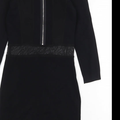 ASOS Womens Black Nylon Bodycon Size 10 Boat Neck Zip - Mesh Panels