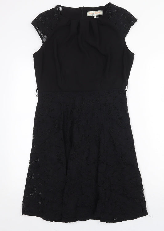 Dorothy Perkins Womens Black Cotton Fit & Flare Size 12 Boat Neck Zip