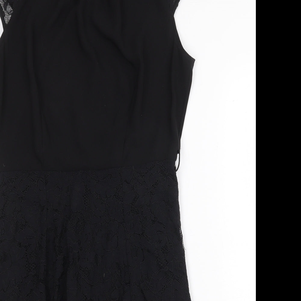 Dorothy Perkins Womens Black Cotton Fit & Flare Size 12 Boat Neck Zip