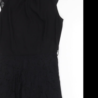 Dorothy Perkins Womens Black Cotton Fit & Flare Size 12 Boat Neck Zip