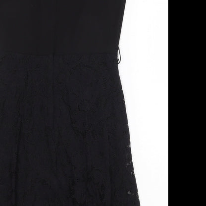 Dorothy Perkins Womens Black Cotton Fit & Flare Size 12 Boat Neck Zip