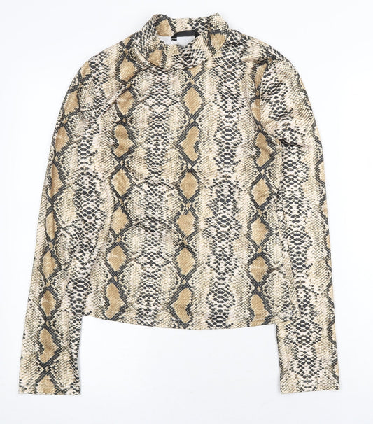 SheIn Womens Yellow Animal Print Polyester Basic T-Shirt Size M High Neck - Snake print