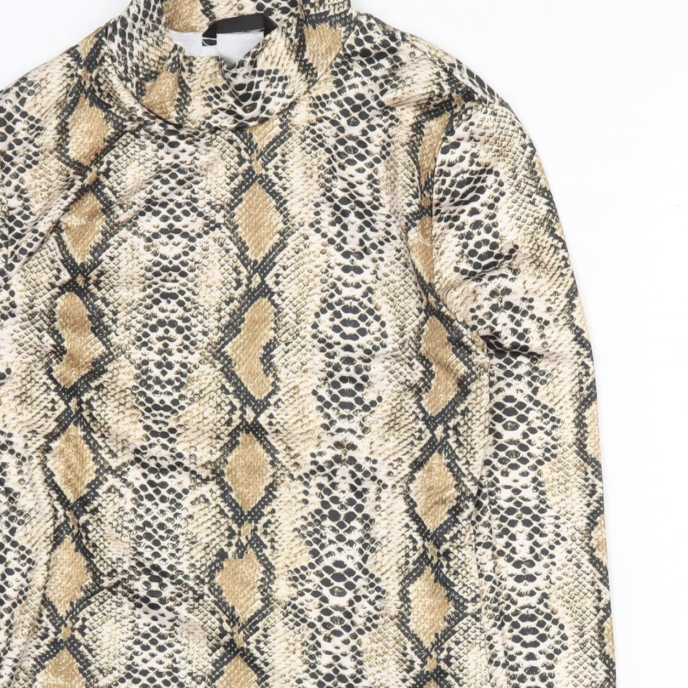 SheIn Womens Yellow Animal Print Polyester Basic T-Shirt Size M High Neck - Snake print