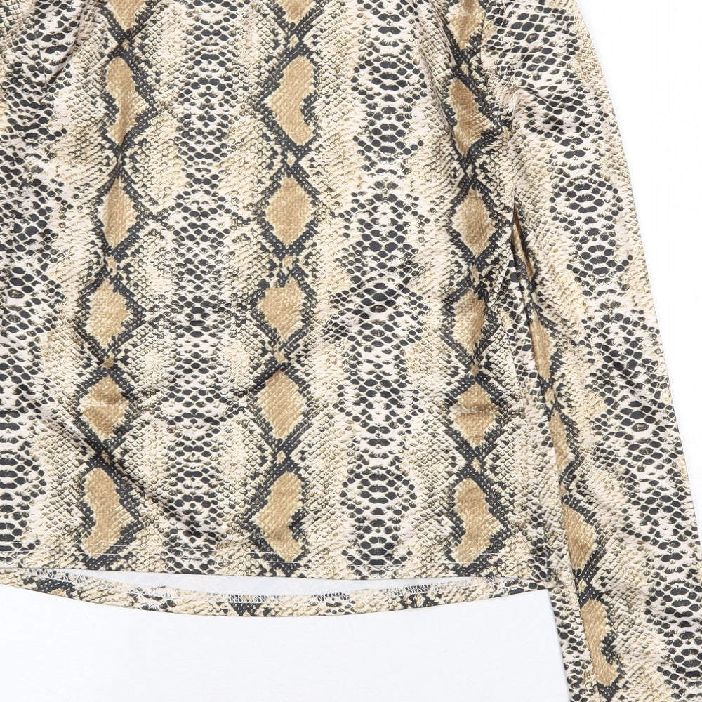 SheIn Womens Yellow Animal Print Polyester Basic T-Shirt Size M High Neck - Snake print