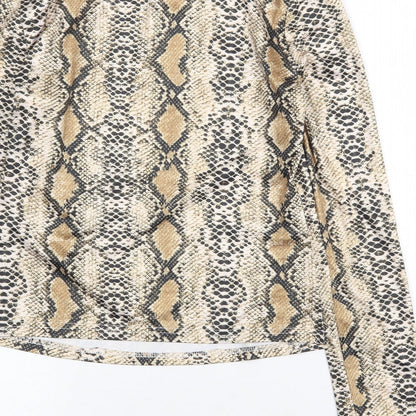 SheIn Womens Yellow Animal Print Polyester Basic T-Shirt Size M High Neck - Snake print