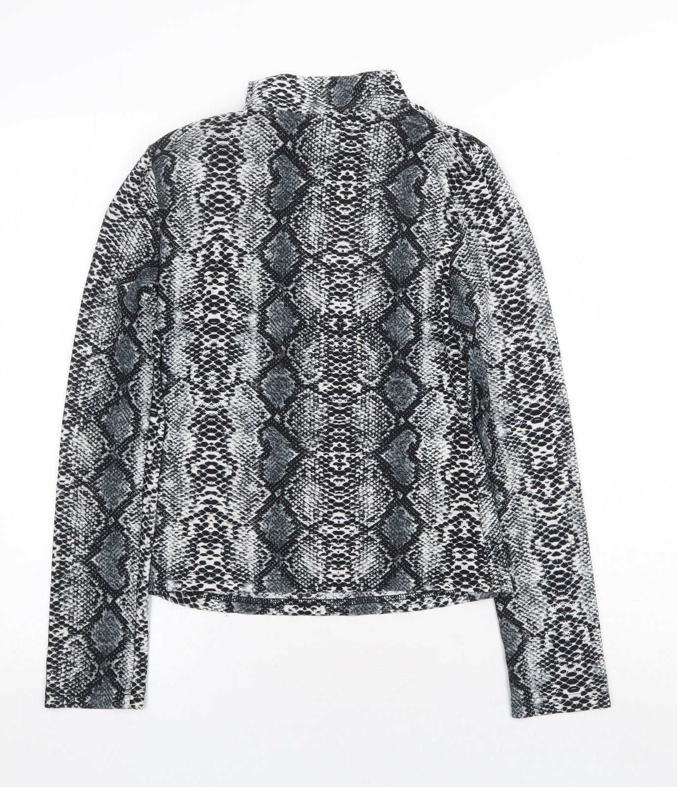 SheIn Womens Grey Animal Print Polyester Basic T-Shirt Size M Mock Neck - Snake Print