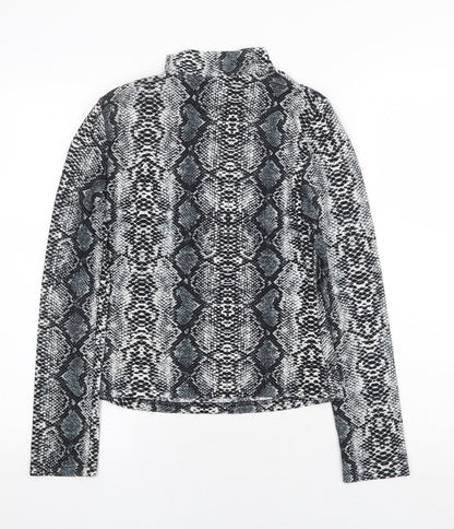 SheIn Womens Grey Animal Print Polyester Basic T-Shirt Size M Mock Neck - Snake Print