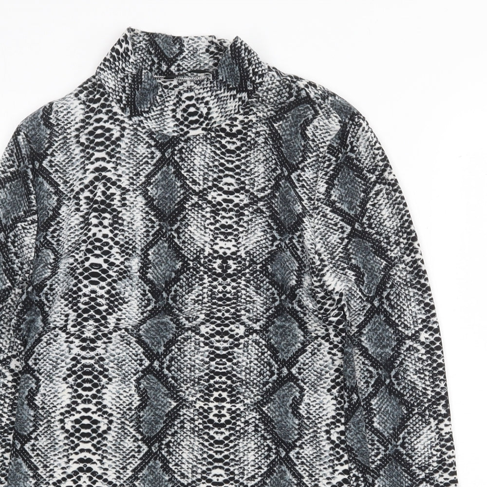 SheIn Womens Grey Animal Print Polyester Basic T-Shirt Size M Mock Neck - Snake Print