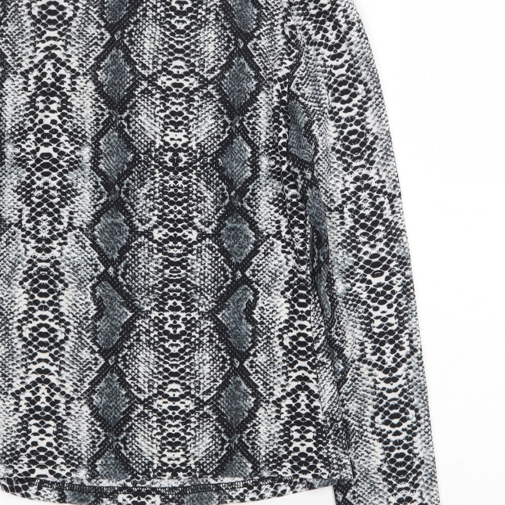 SheIn Womens Grey Animal Print Polyester Basic T-Shirt Size M Mock Neck - Snake Print