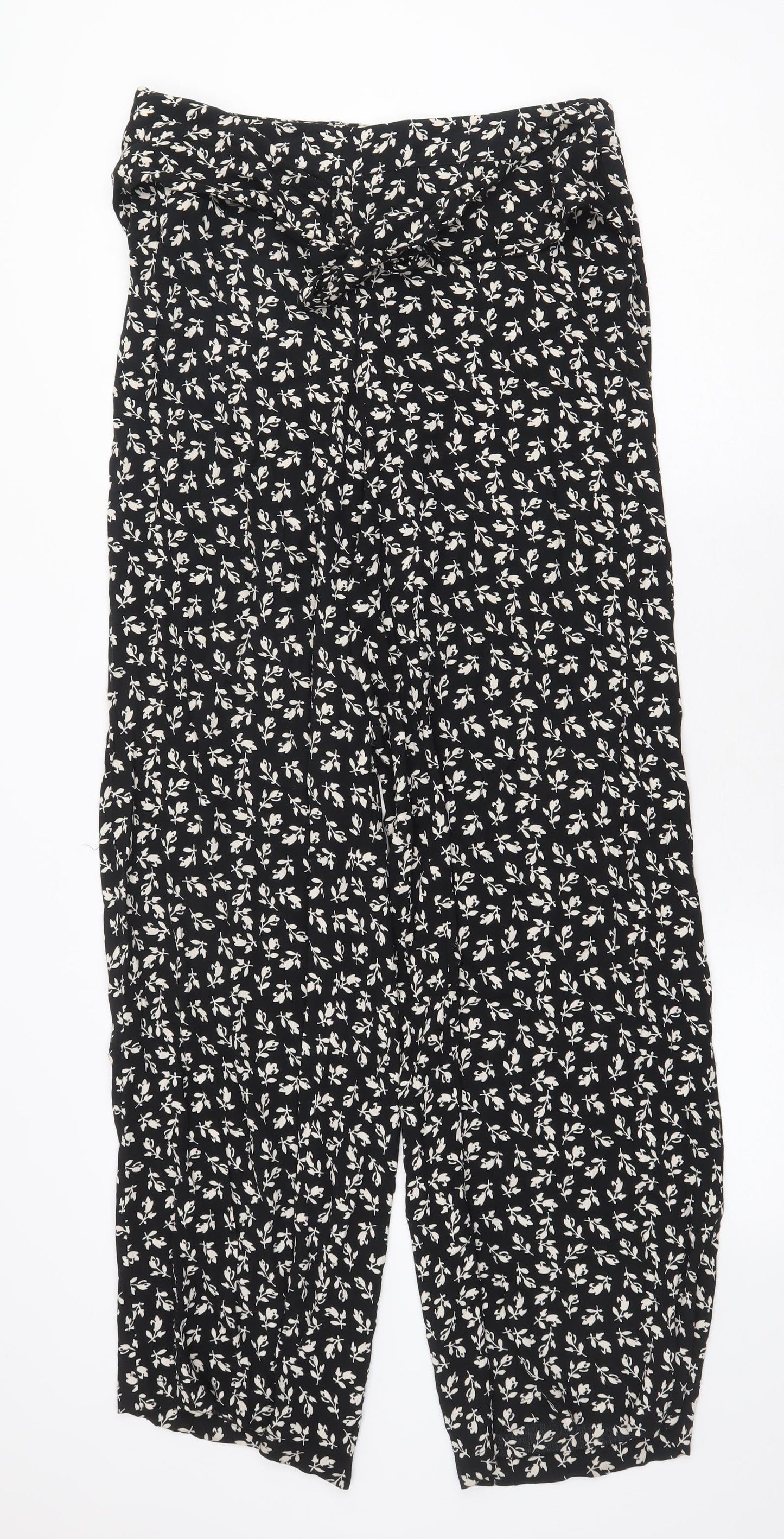 Mango Womens Black Floral Viscose Trousers Size M Regular Zip