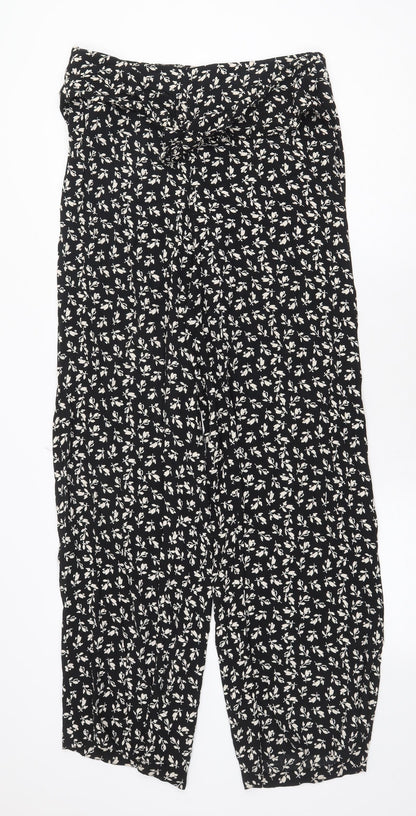 Mango Womens Black Floral Viscose Trousers Size M Regular Zip