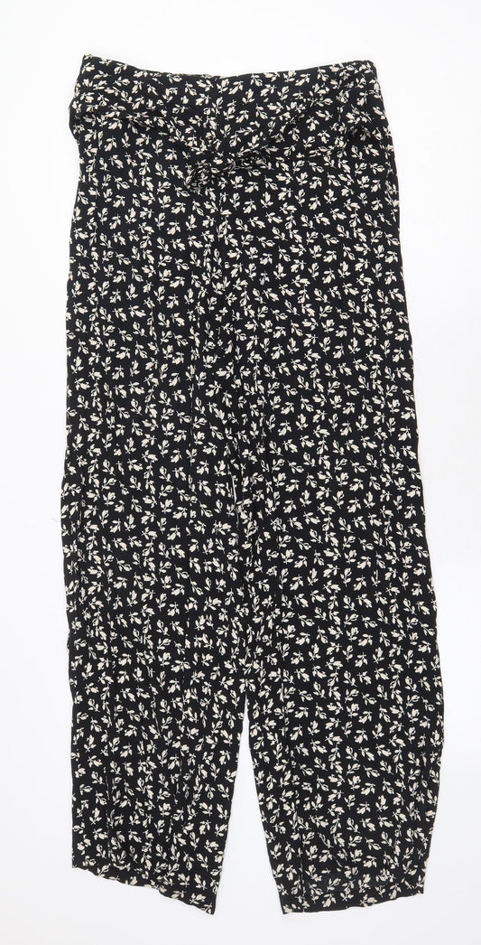 Mango Womens Black Floral Viscose Trousers Size M Regular Zip