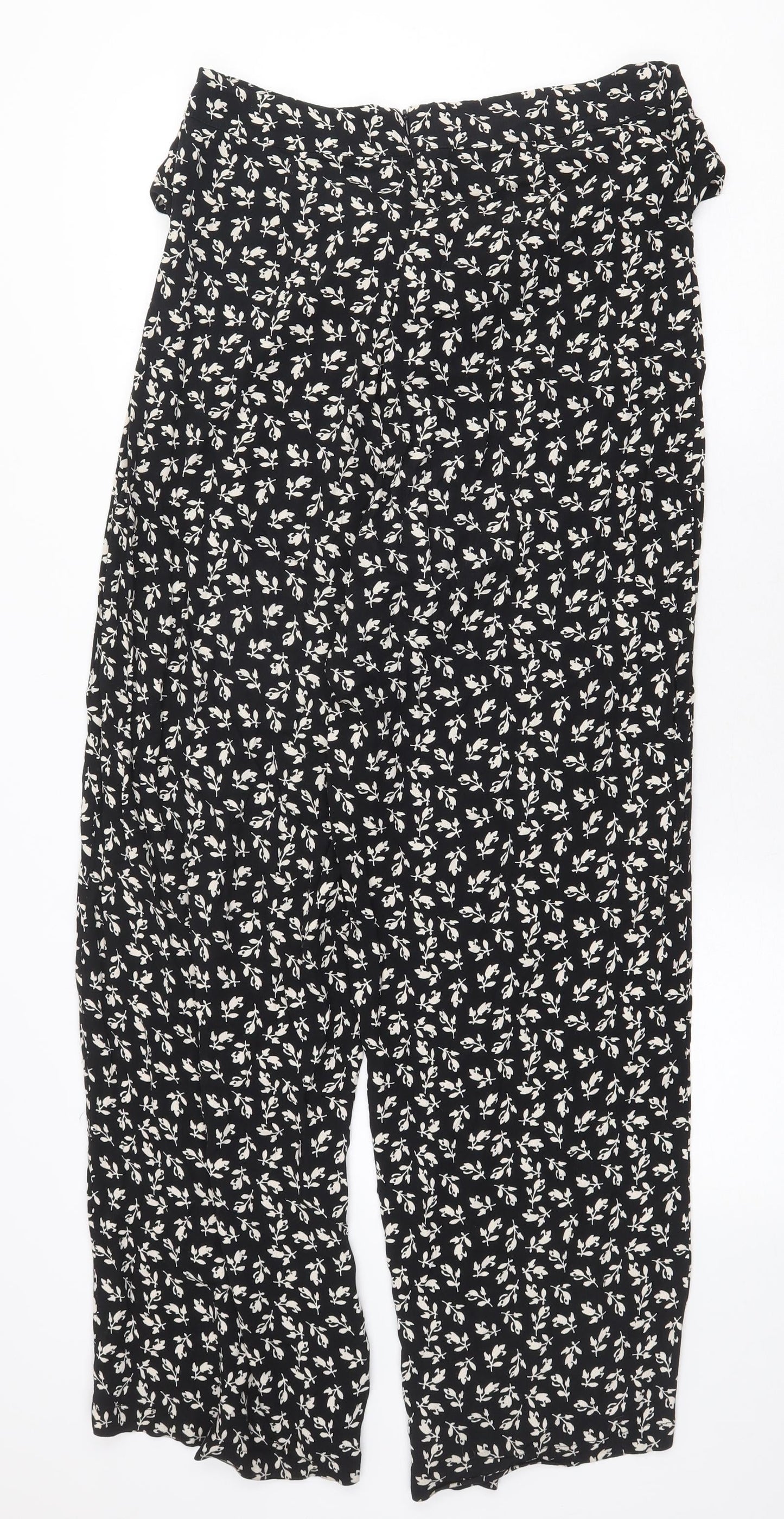 Mango Womens Black Floral Viscose Trousers Size M Regular Zip