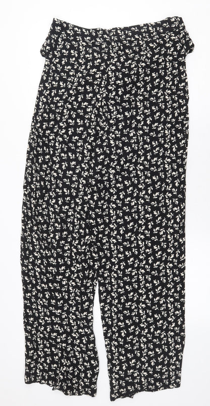 Mango Womens Black Floral Viscose Trousers Size M Regular Zip