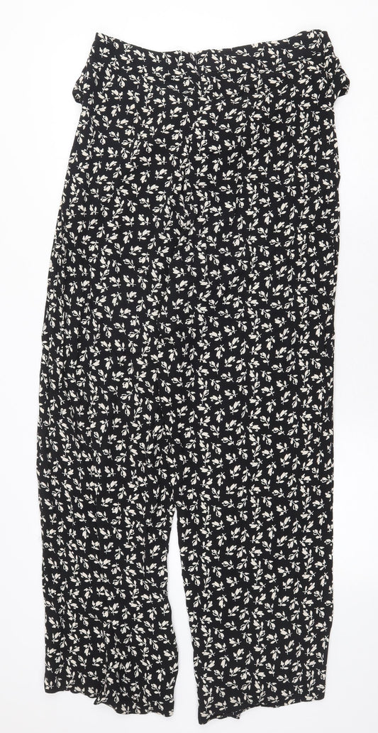 Mango Womens Black Floral Viscose Trousers Size M Regular Zip
