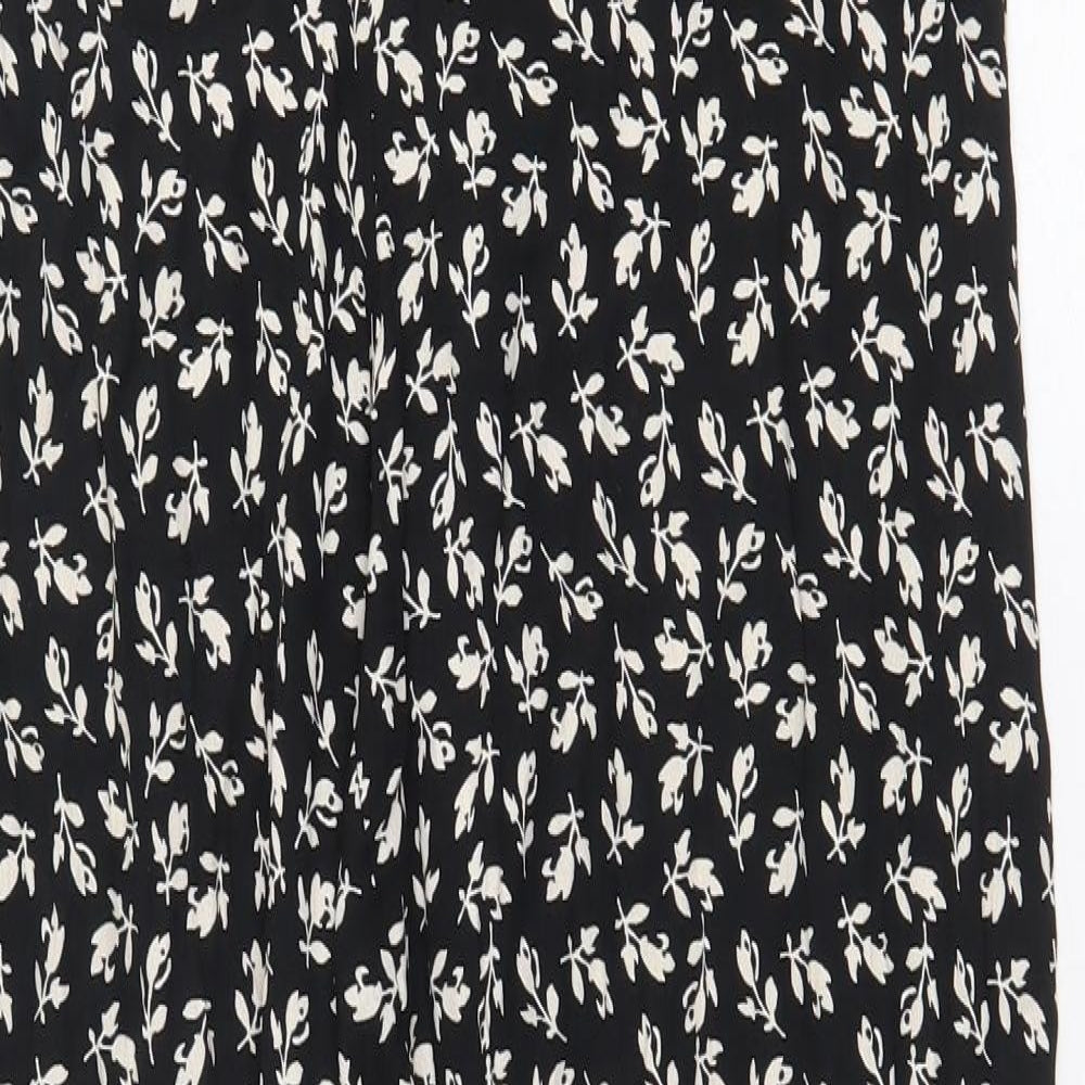 Mango Womens Black Floral Viscose Trousers Size M Regular Zip