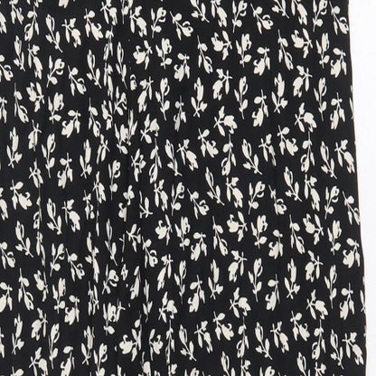 Mango Womens Black Floral Viscose Trousers Size M Regular Zip