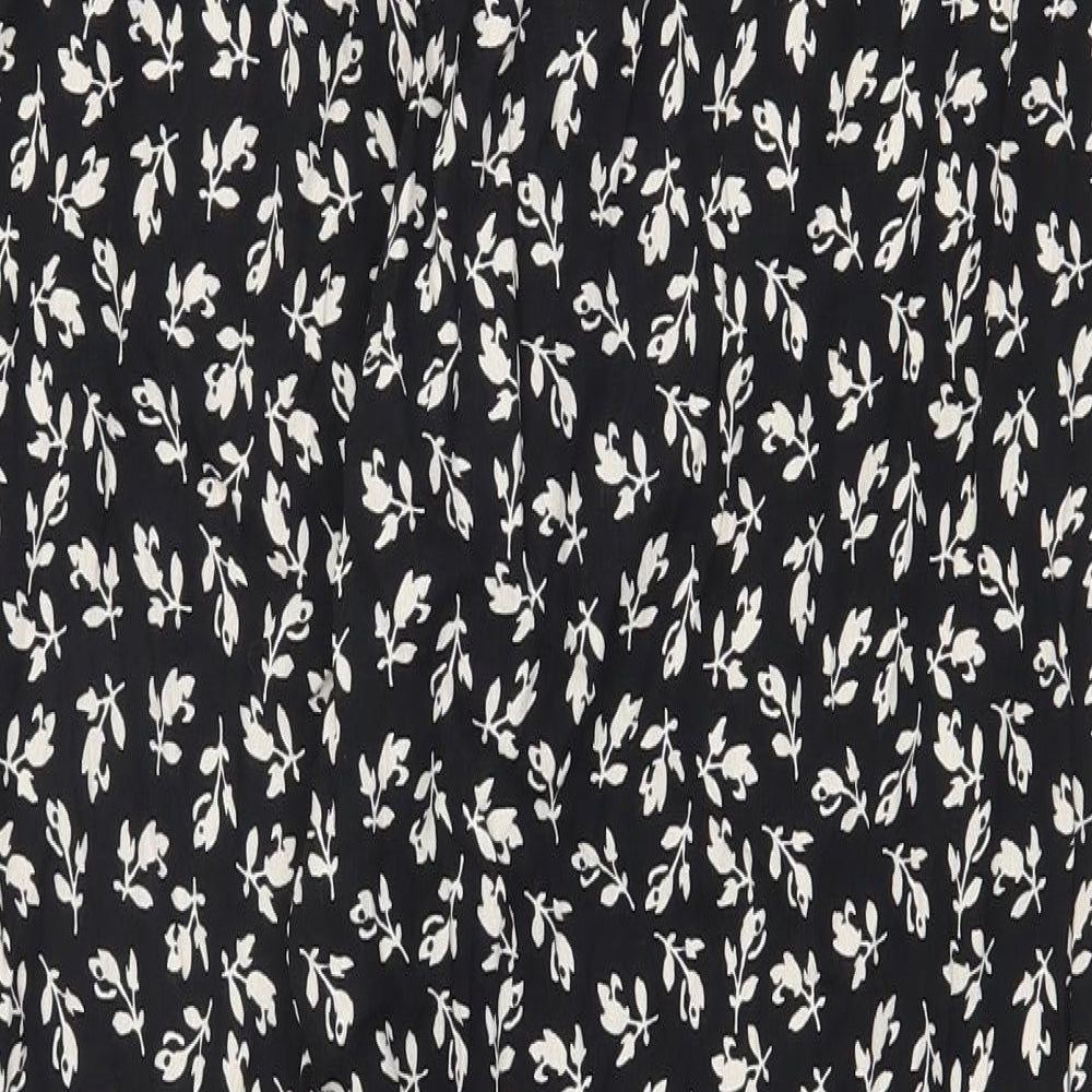 Mango Womens Black Floral Viscose Trousers Size M Regular Zip