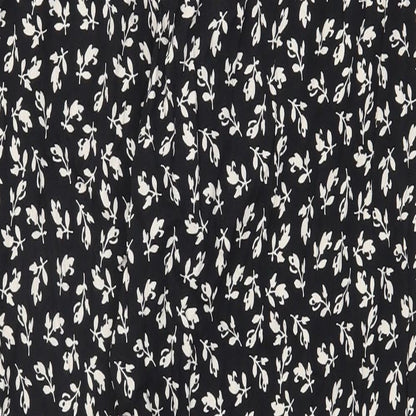 Mango Womens Black Floral Viscose Trousers Size M Regular Zip