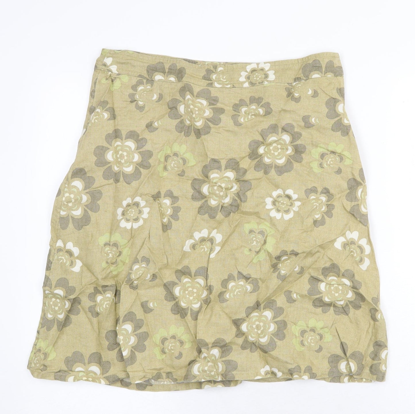 H&M Womens Green Floral Linen Straight & Pencil Skirt Size 10 Zip