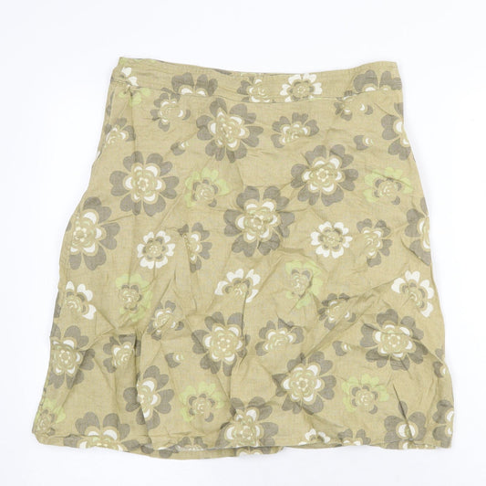 H&M Womens Green Floral Linen Straight & Pencil Skirt Size 10 Zip