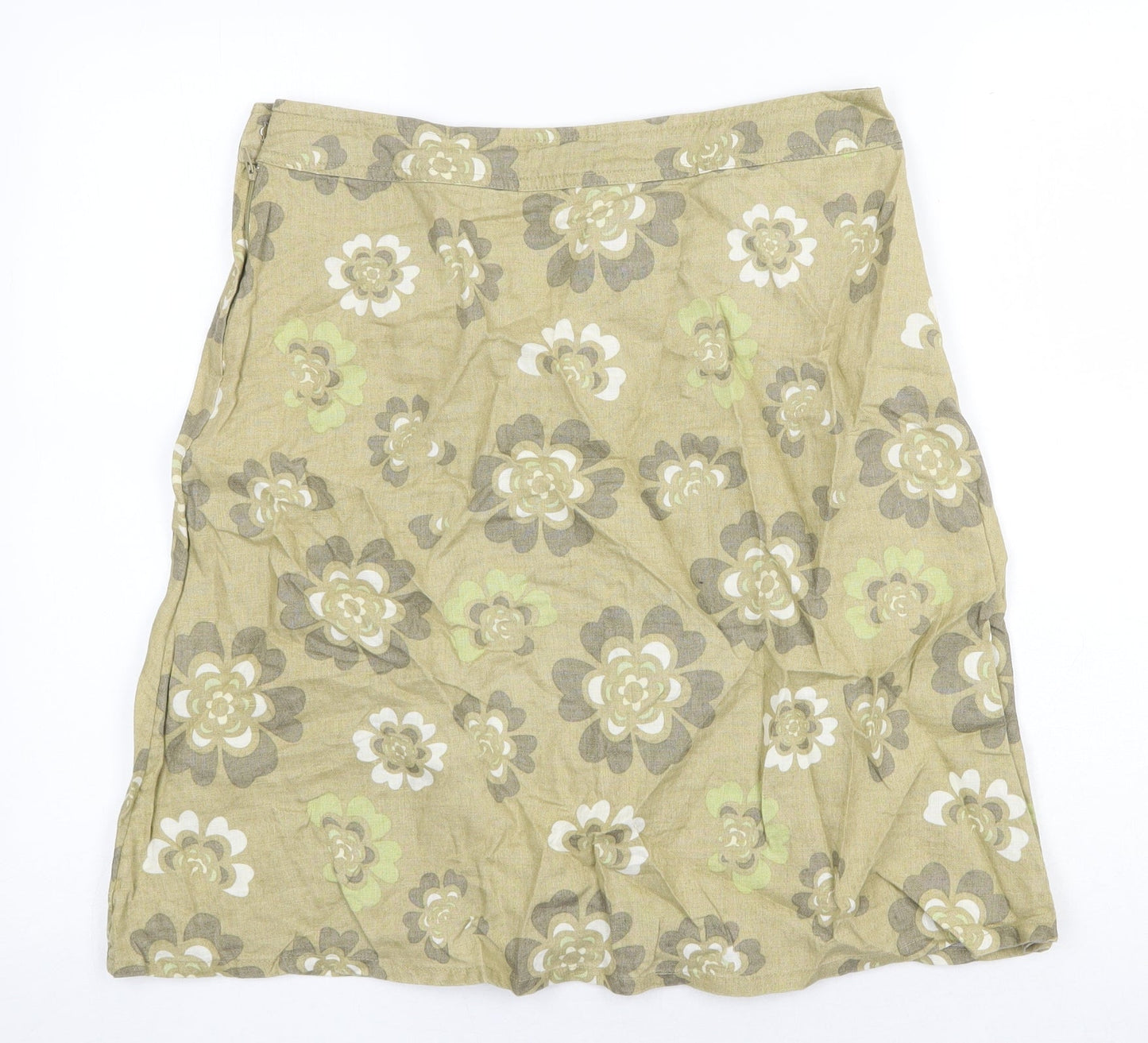 H&M Womens Green Floral Linen Straight & Pencil Skirt Size 10 Zip